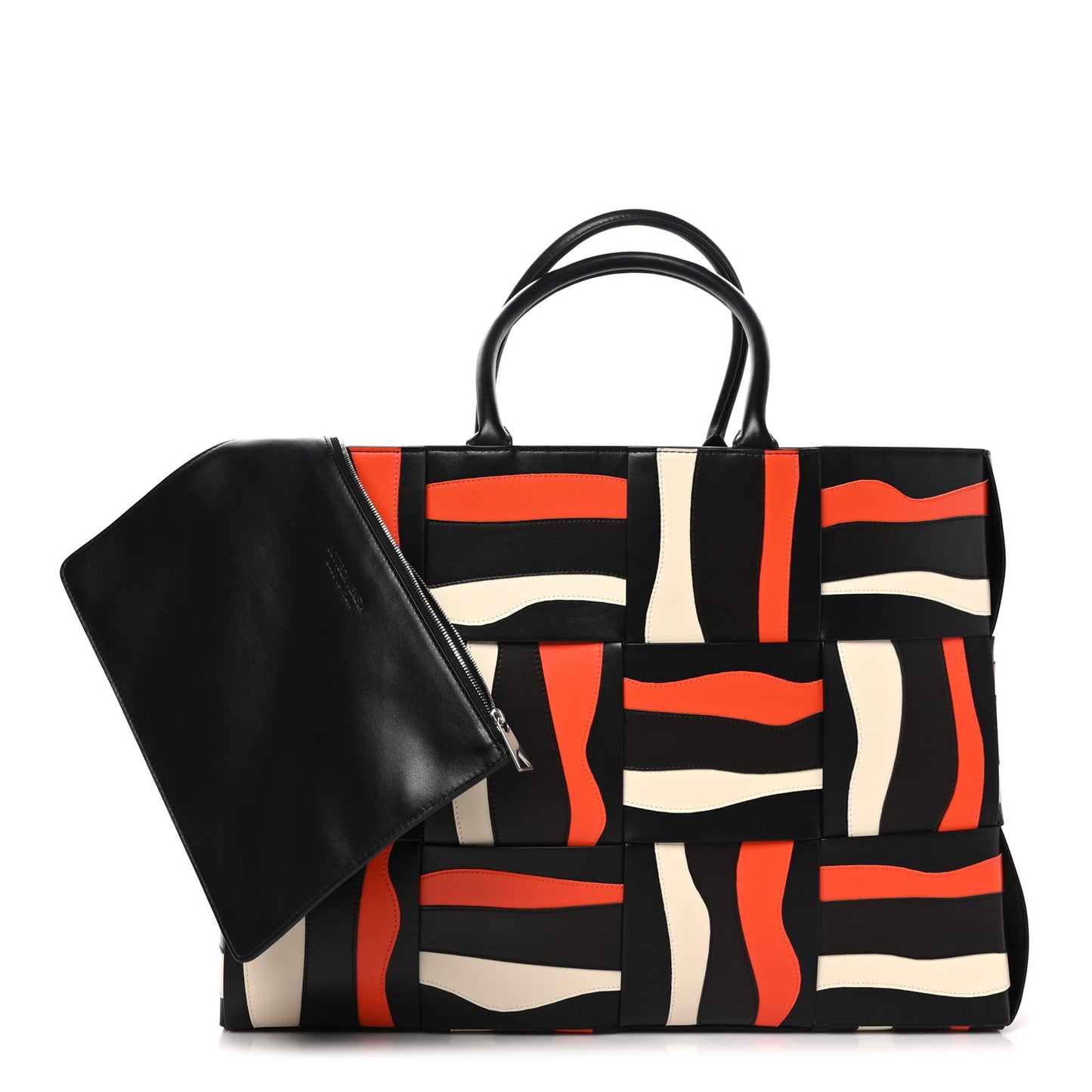 Calfskin Maxi Intrecciato Large Arco Tote Black Fondant Orange