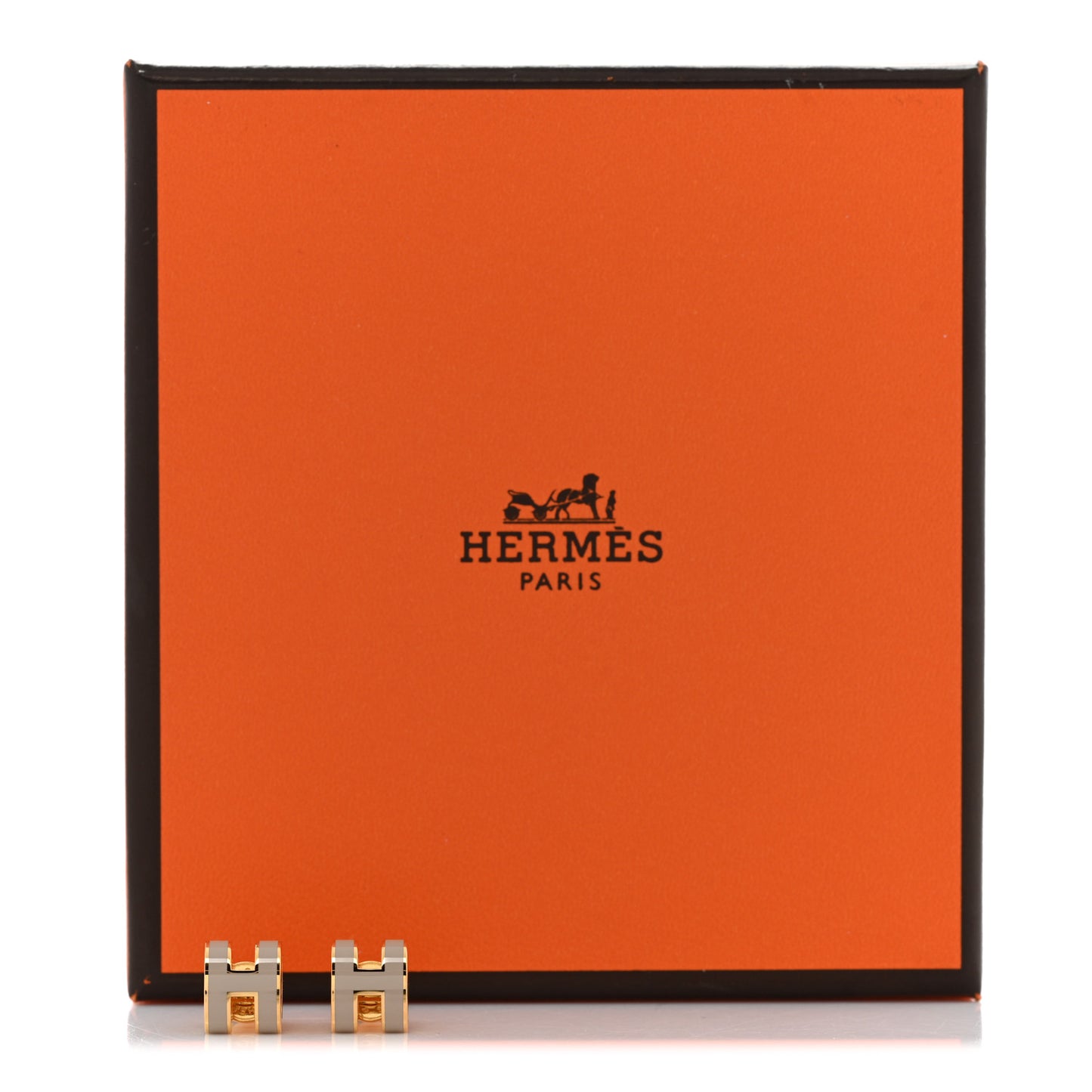 Gold Lacquered Mini Pop H Earrings Marron Glace