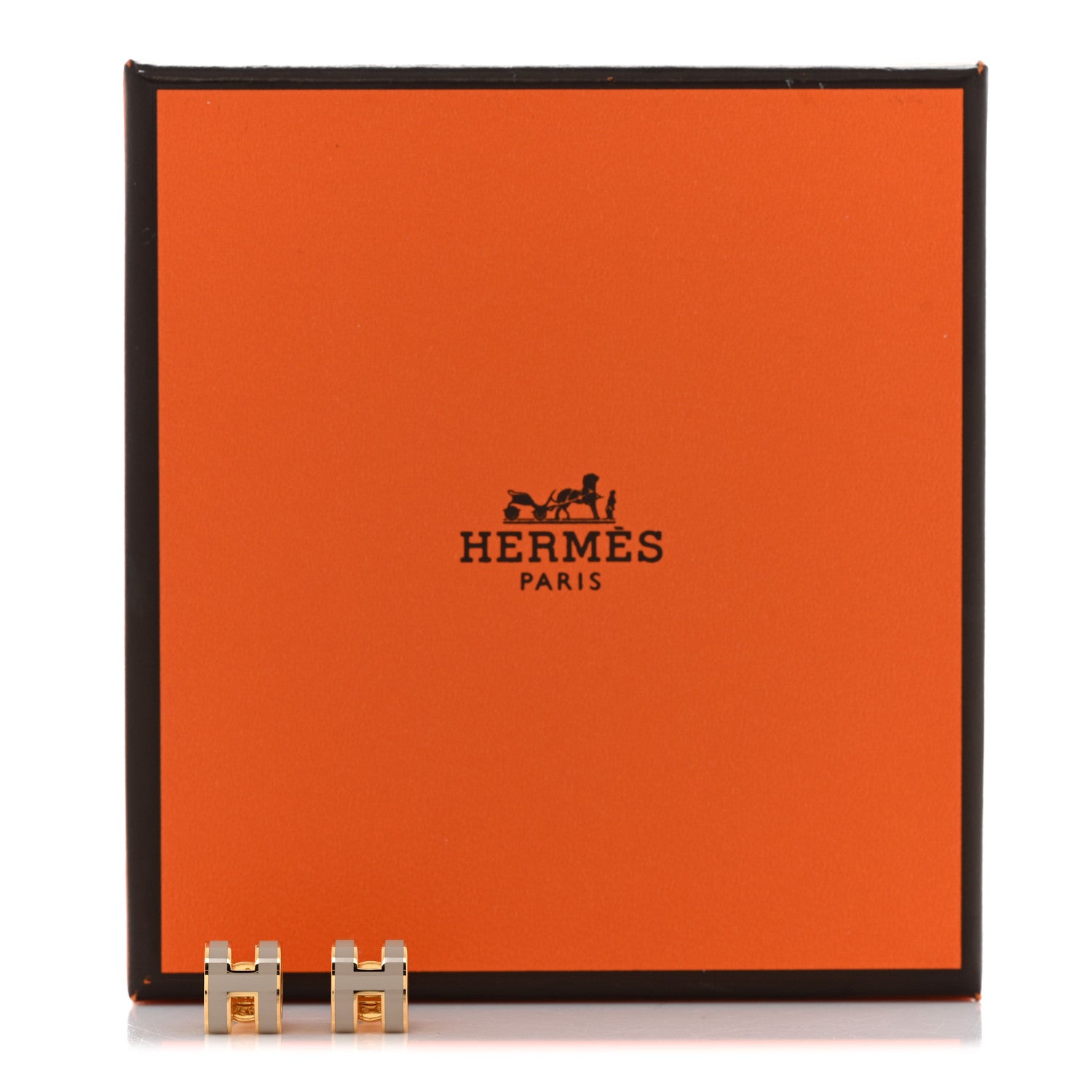 Hermes Gold Lacquered Mini Pop H Earrings Marron Glace 6 of 6