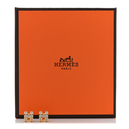 Hermes Gold Lacquered Mini Pop H Earrings Marron Glace 6 of 6