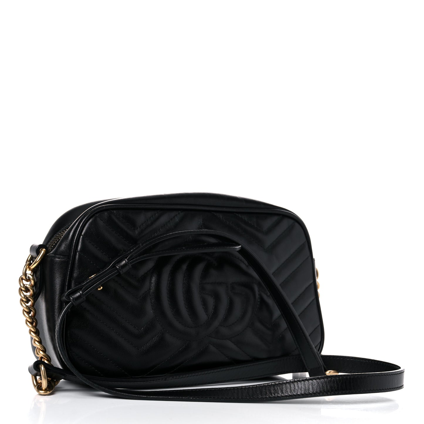 Calfskin Matelasse Small GG Marmont Chain Shoulder Bag Black