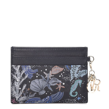 Christian Dior Calfskin Printed Nature Ballet Lady Dior Card Holder Blue 1 of 8