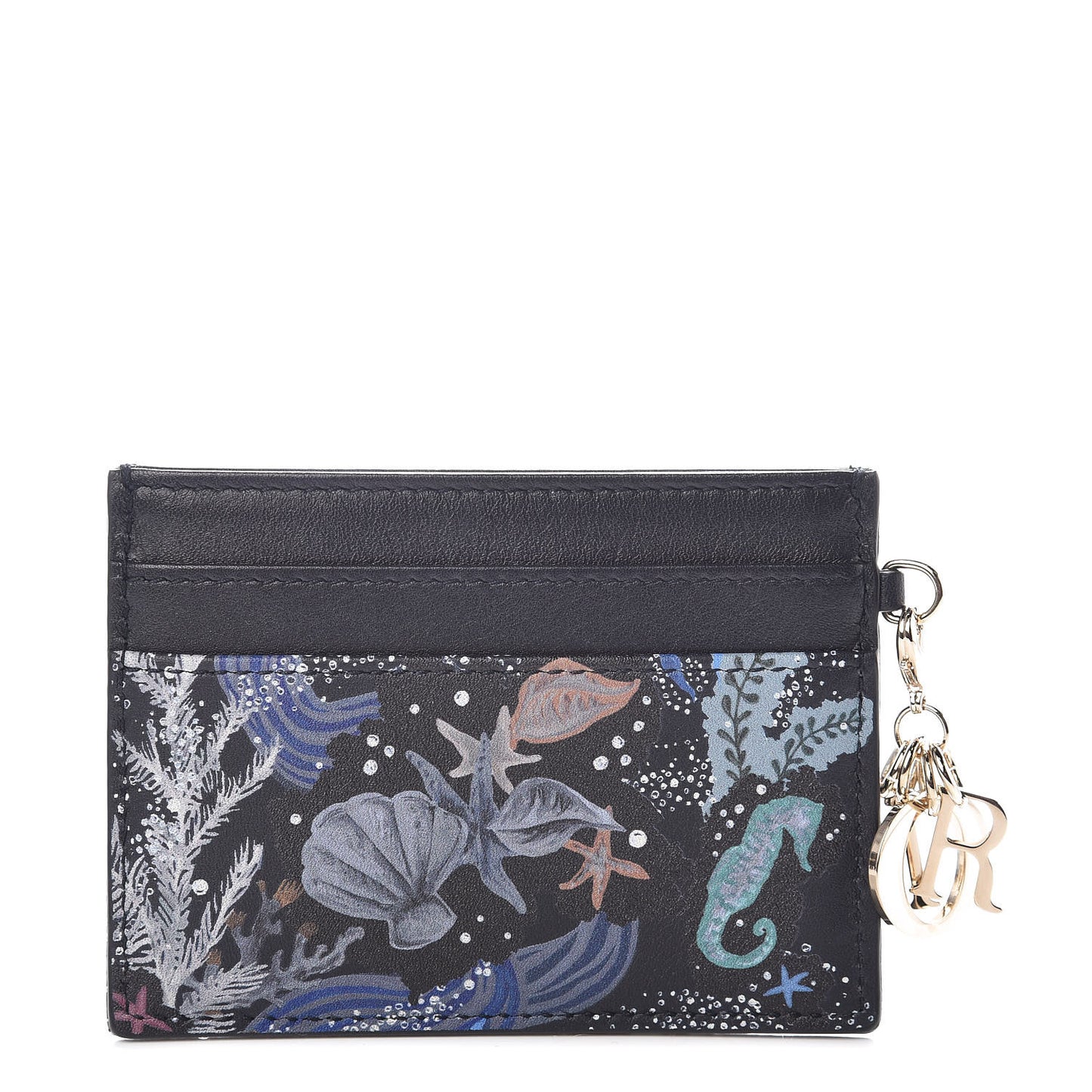 Calfskin Printed Nature Ballet Lady Dior Card Holder Blue