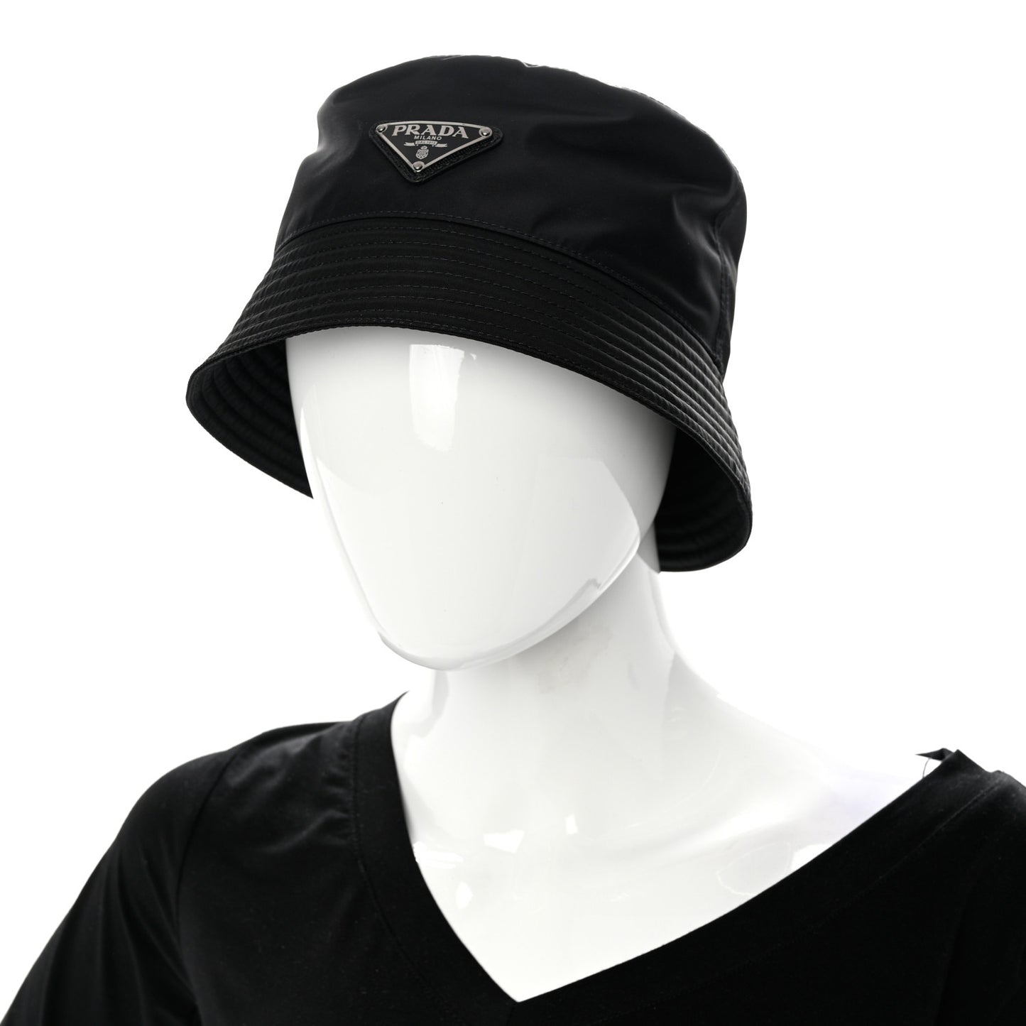 Re-Nylon Saffiano Metal Triangle Logo Womens Bucket Hat S Black