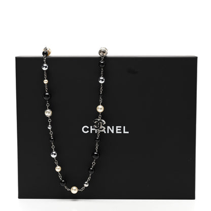 Chanel Pearl Bead Enamel CC Baroque Long Necklace Black Silver 3 of 5