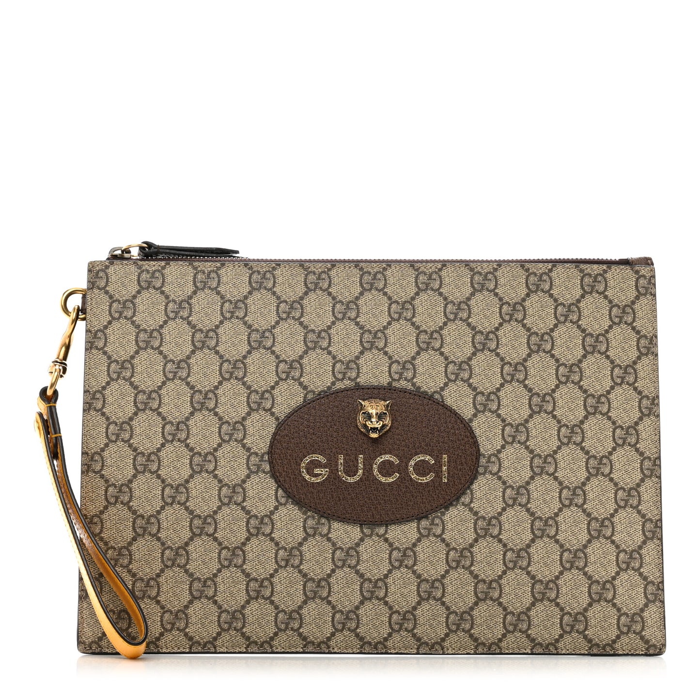 GG Supreme Monogram Neo Vintage Zip Wristlet Pouch Beige New Acero Crop