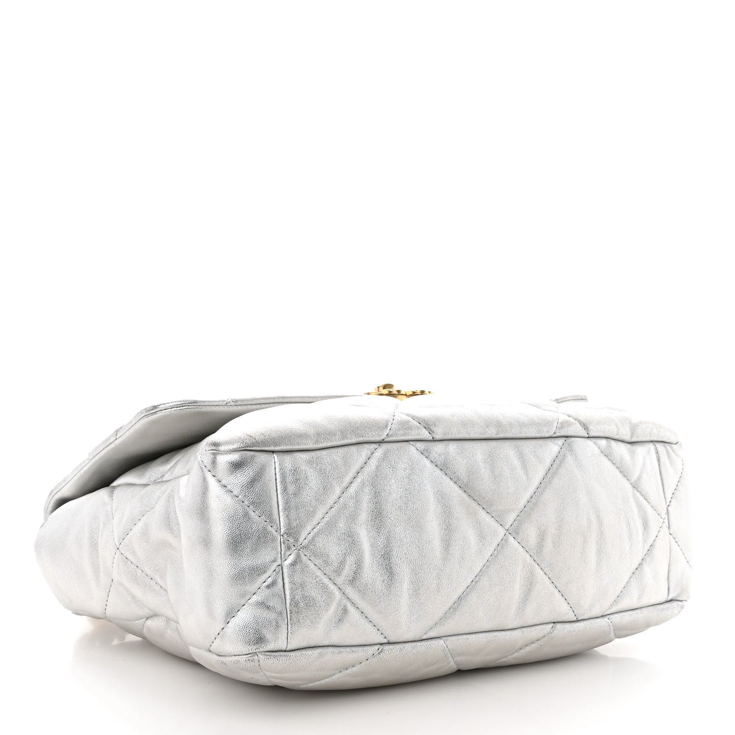 Metallic Lambskin Quilted Large Chanel 19 Flap Silver