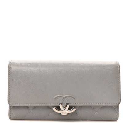 Chanel Grained Calfskin Quilted CC Box Flap Wallet Grey 1 of 9