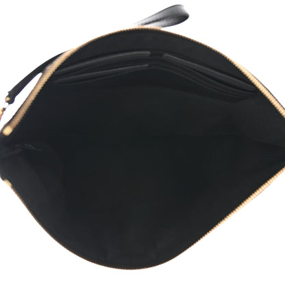 Fendi Glazed Fabric Vitello Century FF 1974 Stamp Patch Large Flat Pouch Mogano Panna Black 5 of 7