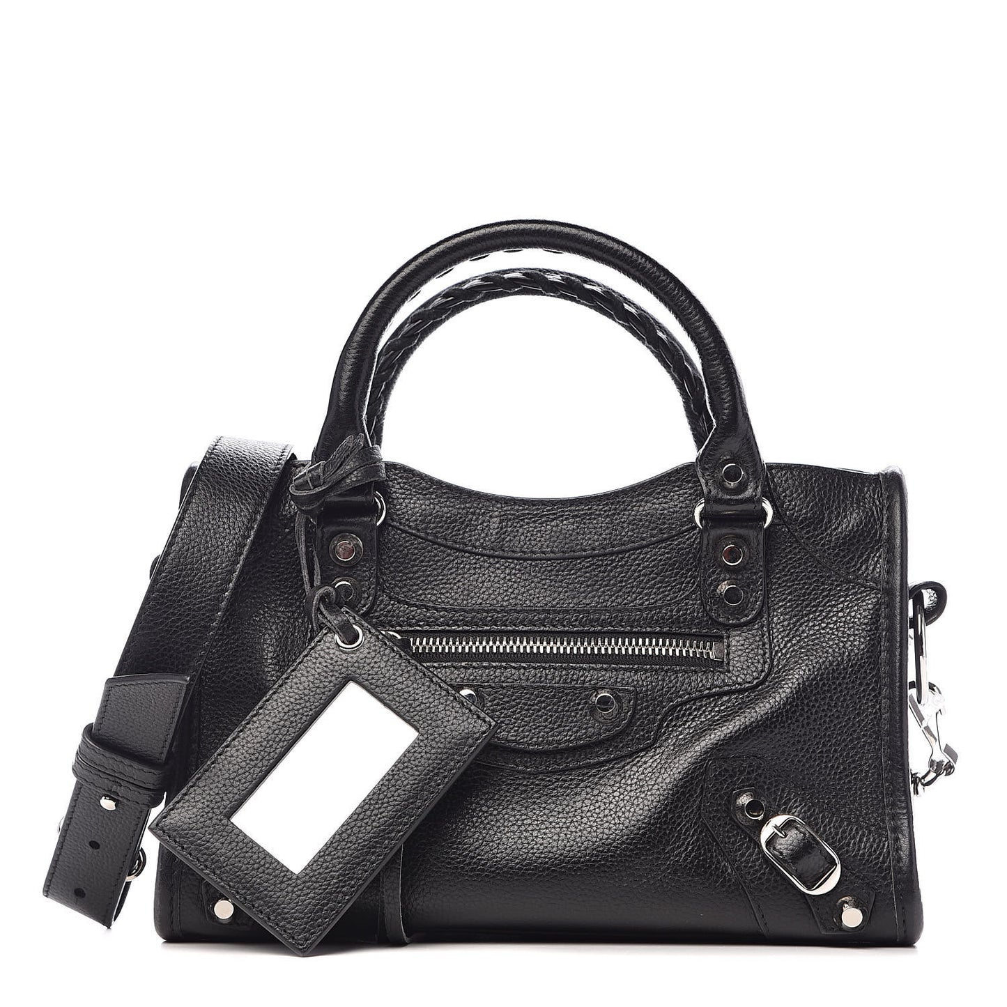 Grained Calfskin Classic Silver Hardware Mini City Black