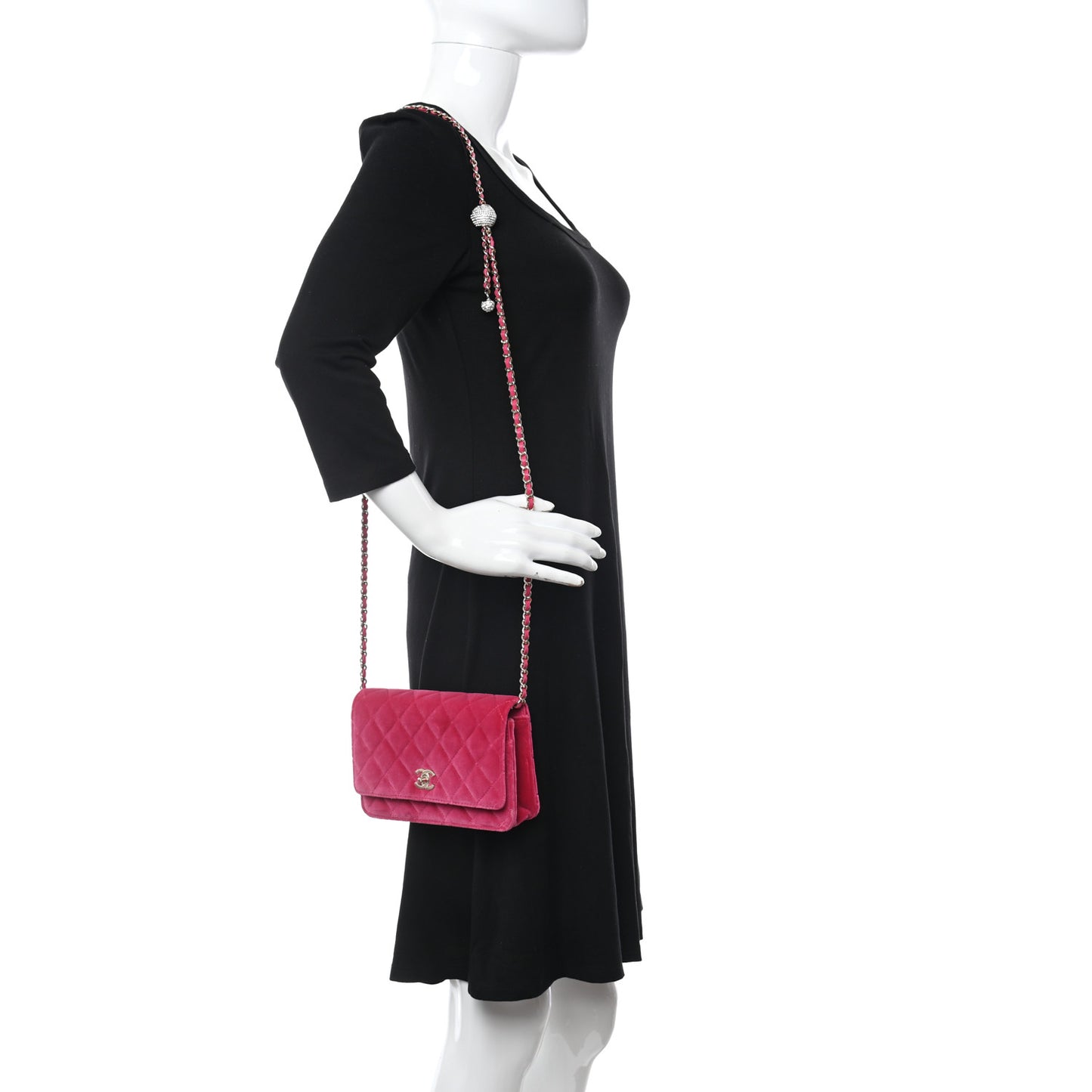Velvet Quilted Pearl Crush Wallet On Chain WOC Pink