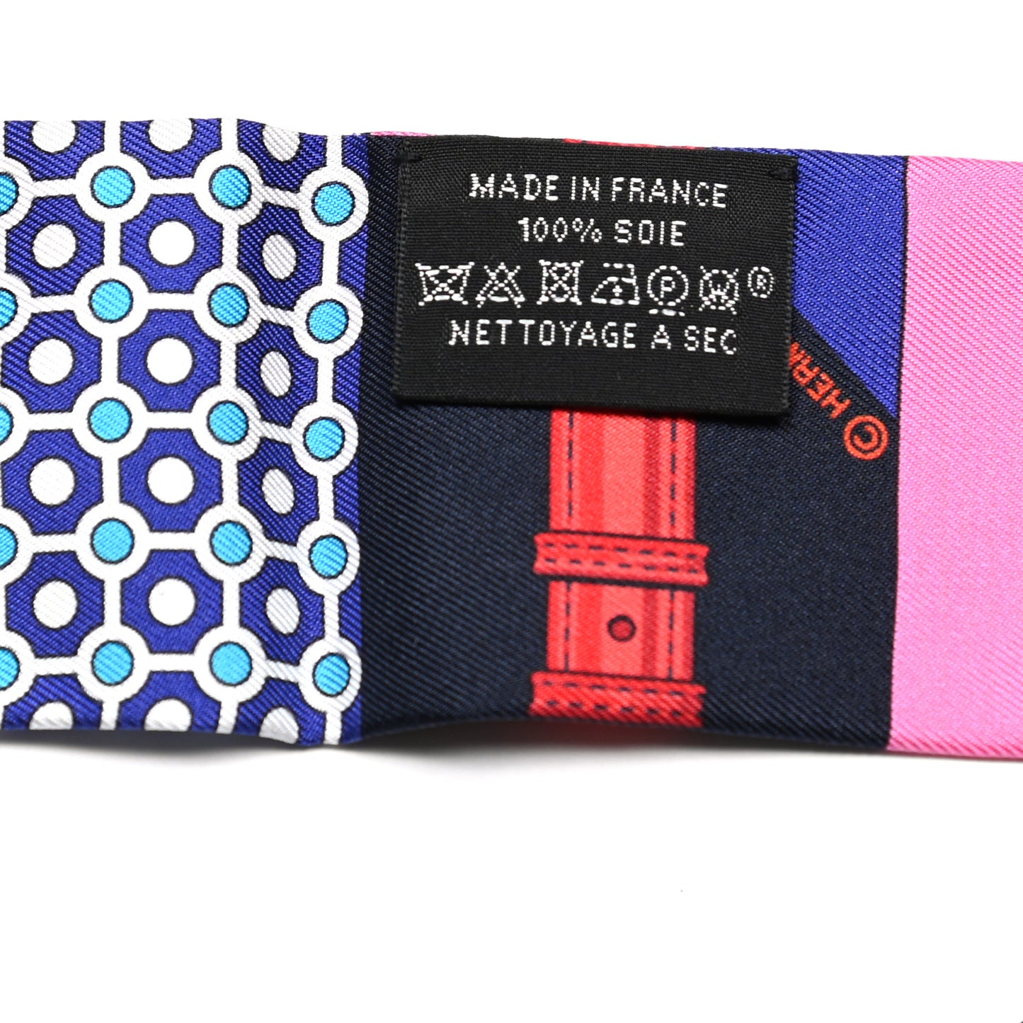 Silk Clic Clac Modern Cannage Fringed Twilly Rose Vif Bleu Rouge