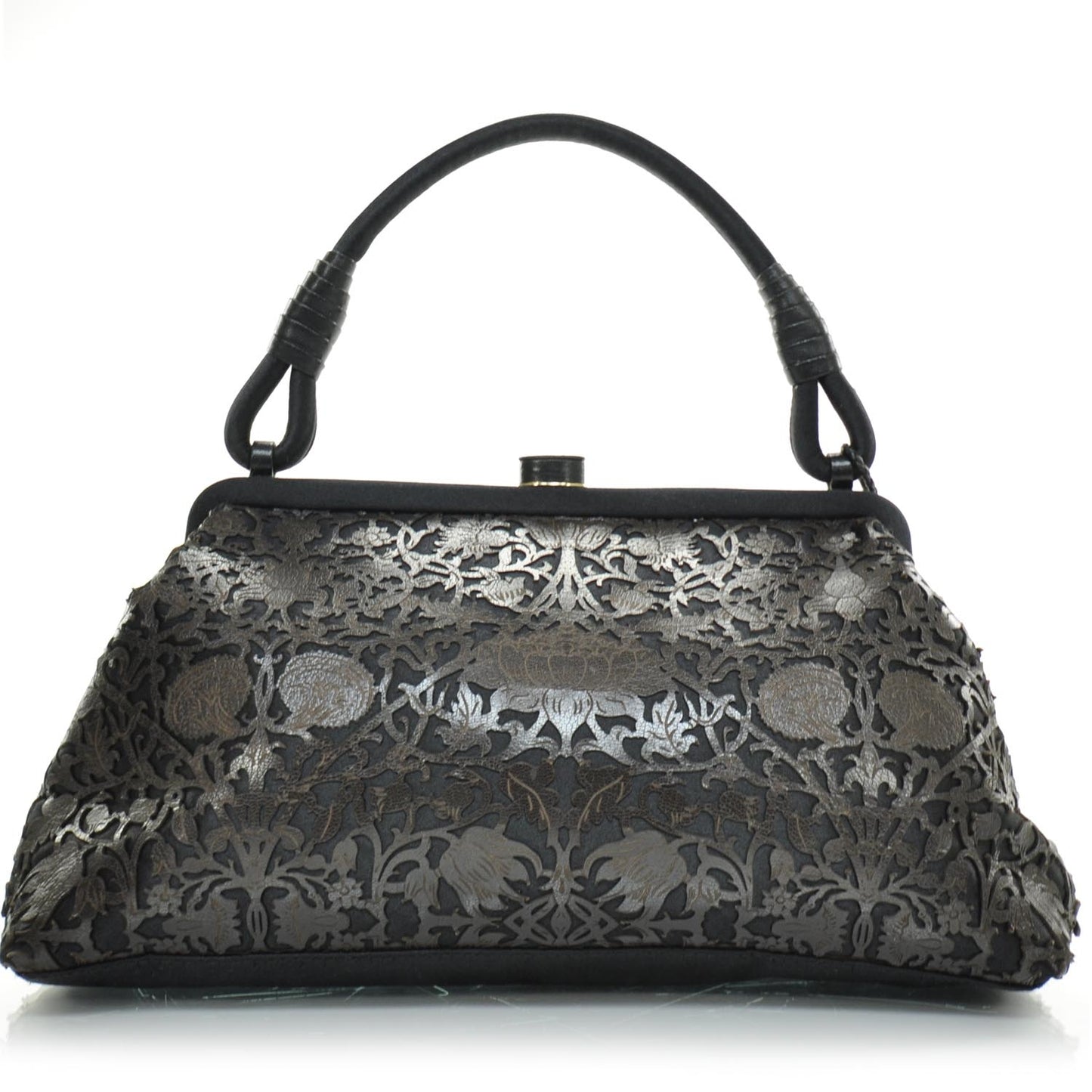 Satin Leather Laser Cut Floral Frame Bag