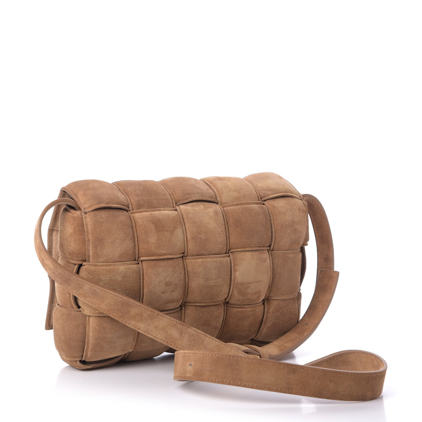 Suede Maxi Intrecciato Padded Cassette Crossbody Bag Taupe