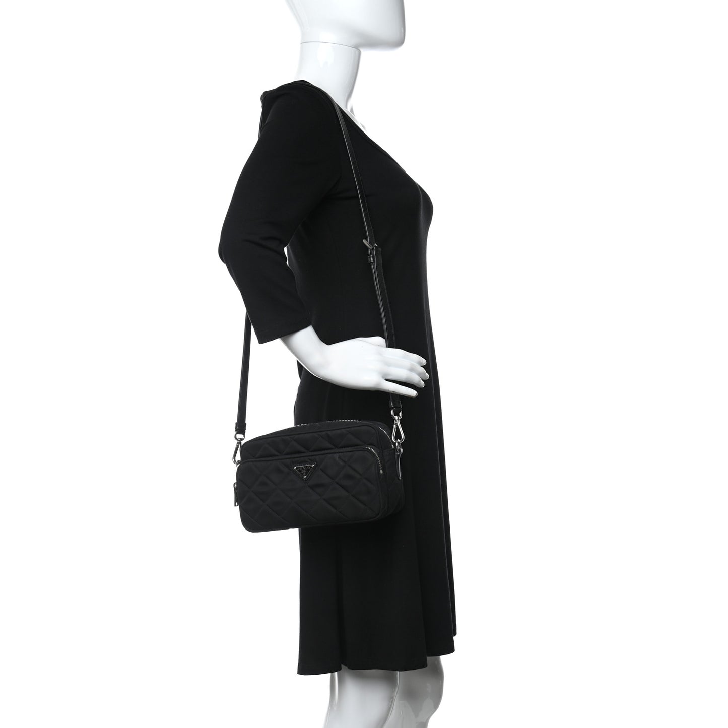 Nylon Tessuto Impuntu Quilted Crossbody Bag Black