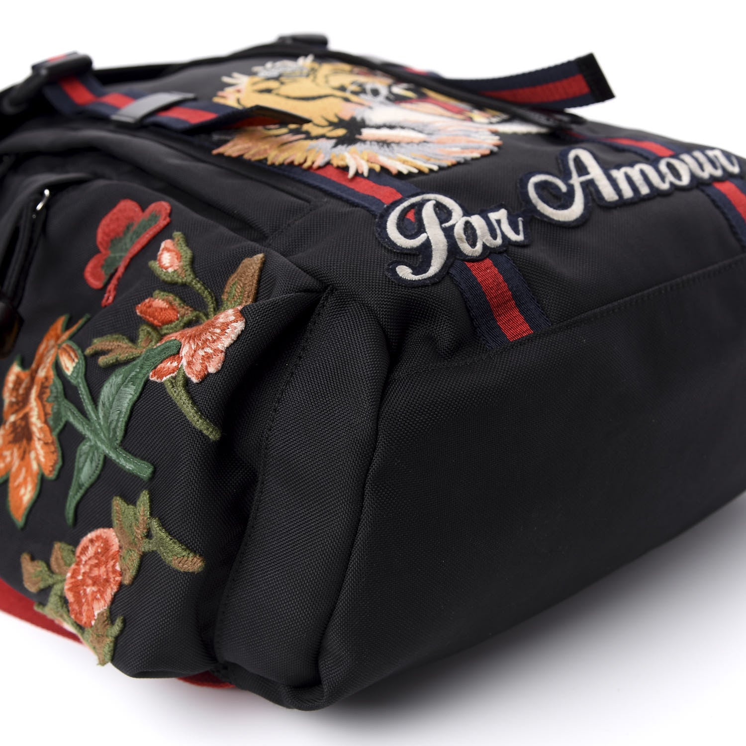 Gucci Techno Canvas Web L'Aveugle Par Amour Embroidered Double Buckle Backpack Black 4 of 9