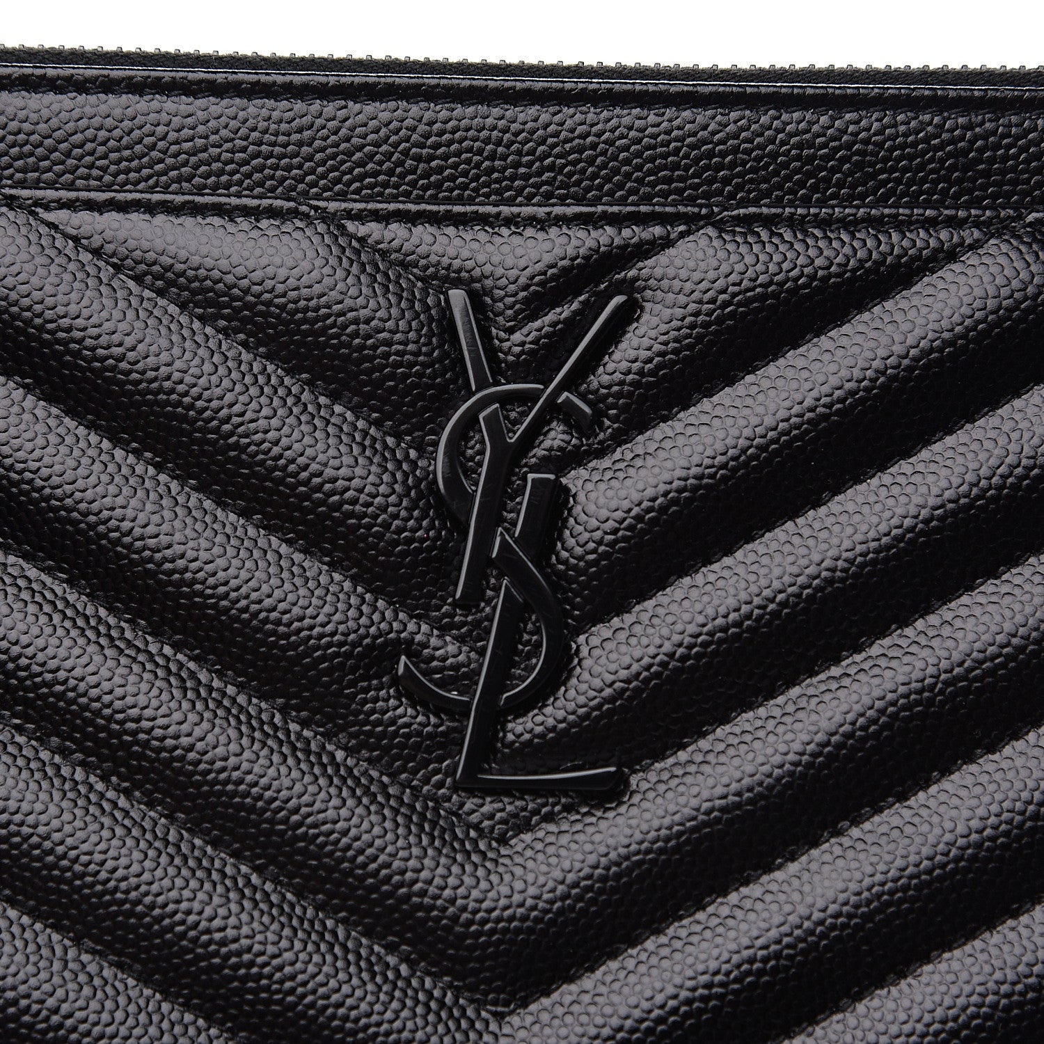 Saint Laurent Grain De Poudre Chevron Monogram Bill Pouch Black 7 of 9