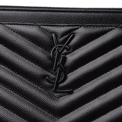 Saint Laurent Grain De Poudre Chevron Monogram Bill Pouch Black 7 of 9