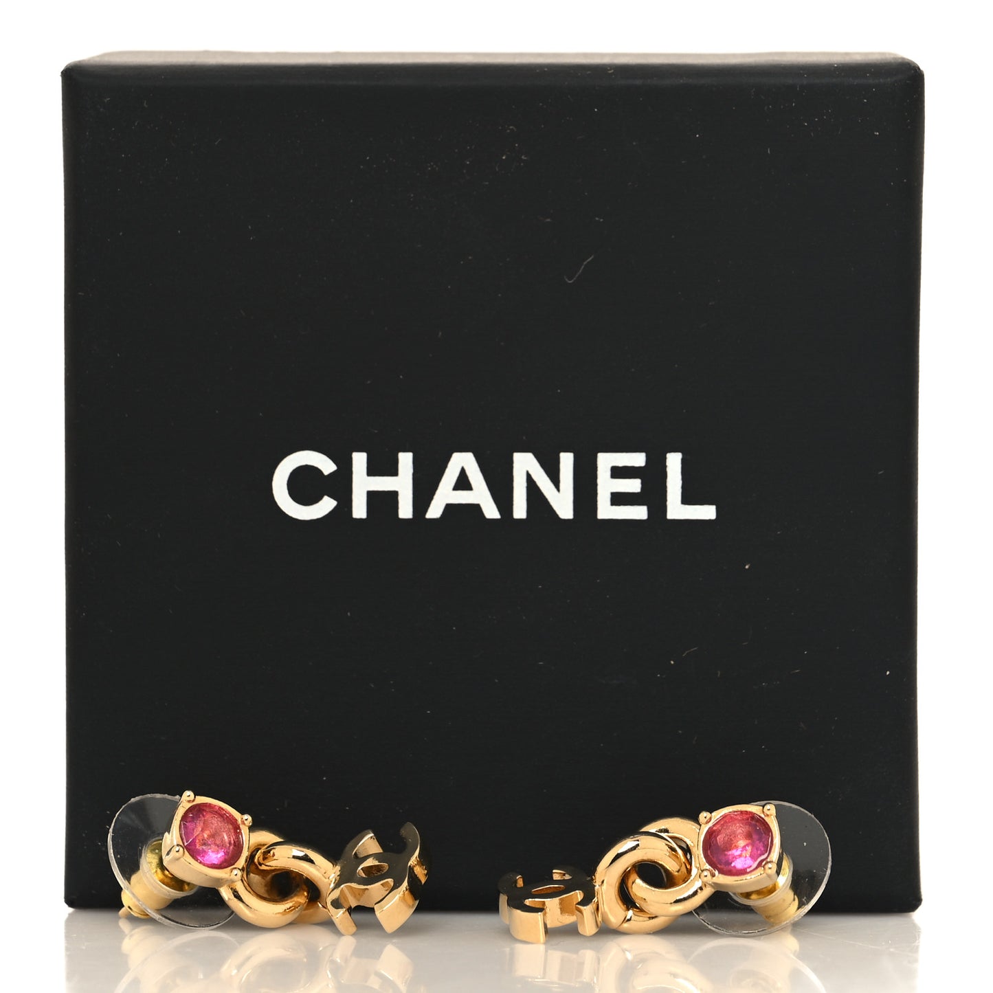 Crystal CC Drop Earrings Gold Pink