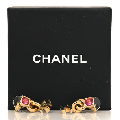Chanel Crystal CC Drop Earrings Gold Pink 5 of 5