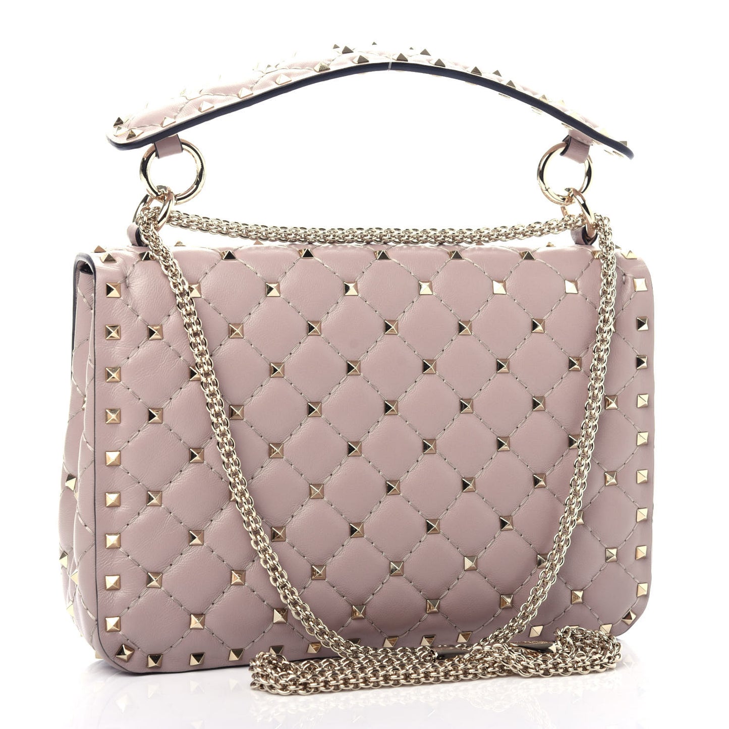 Lambskin Medium Rockstud Spike Shoulder Bag Poudre