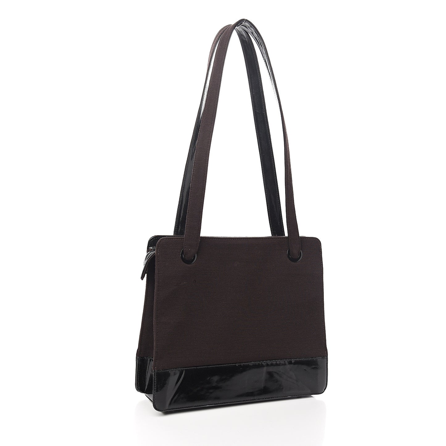 Patent Jersey Shoulder Bag Dark Brown