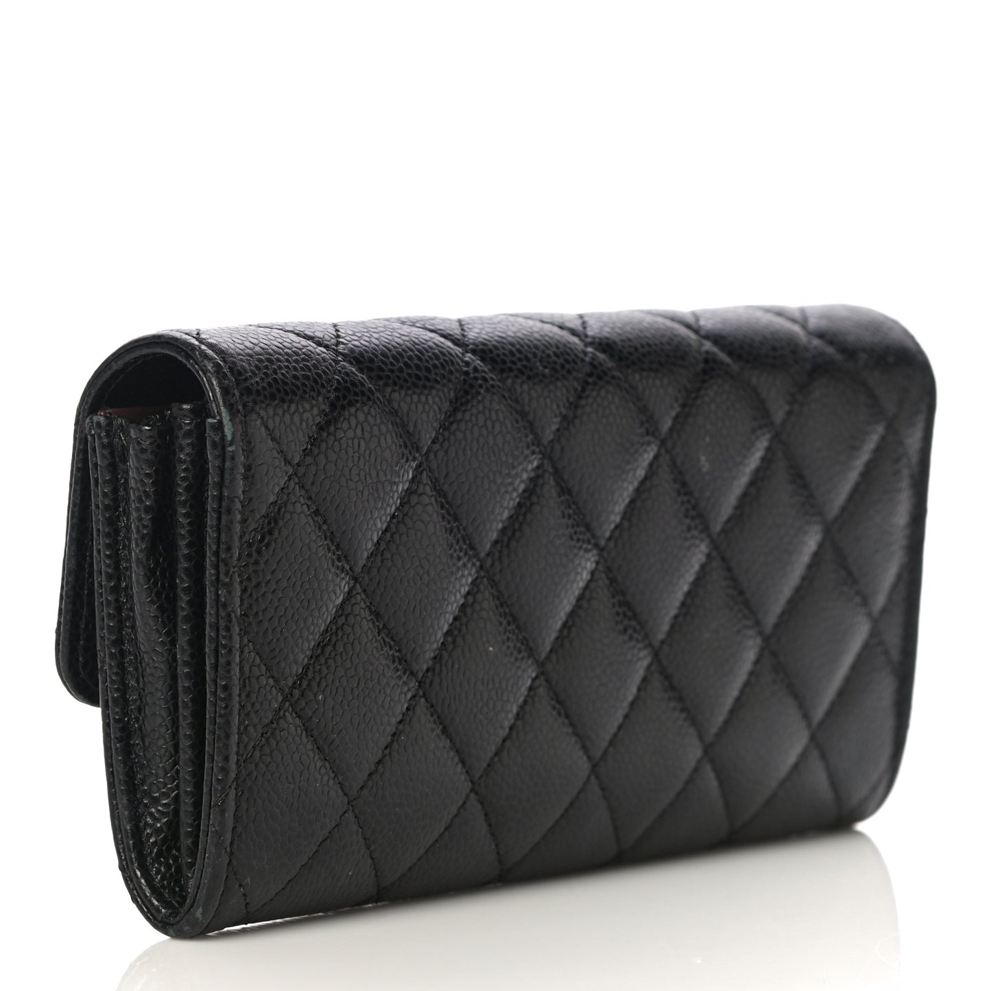 Caviar Quilted Large Gusset Flap Wallet Black