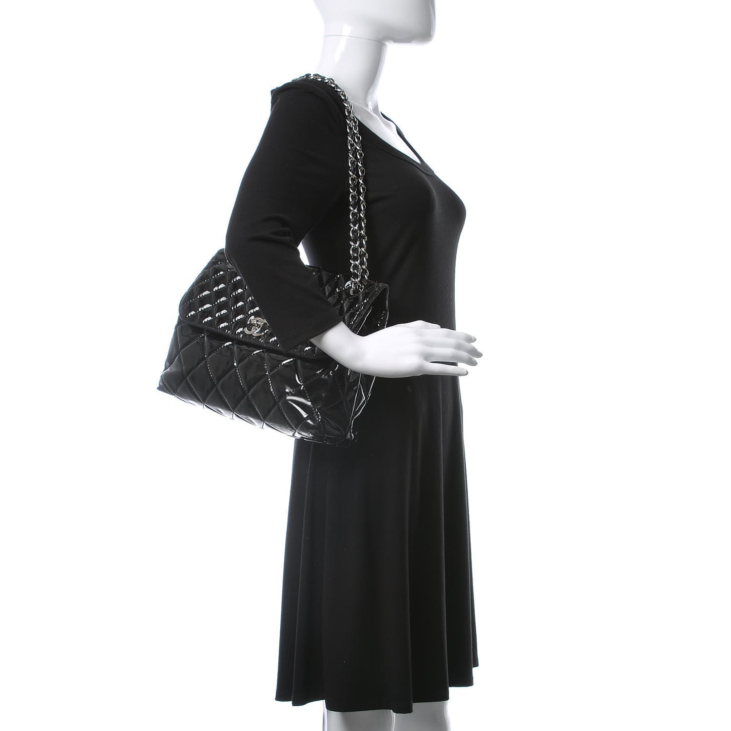 Vinyl Quilted In the Business Flap Bag Black