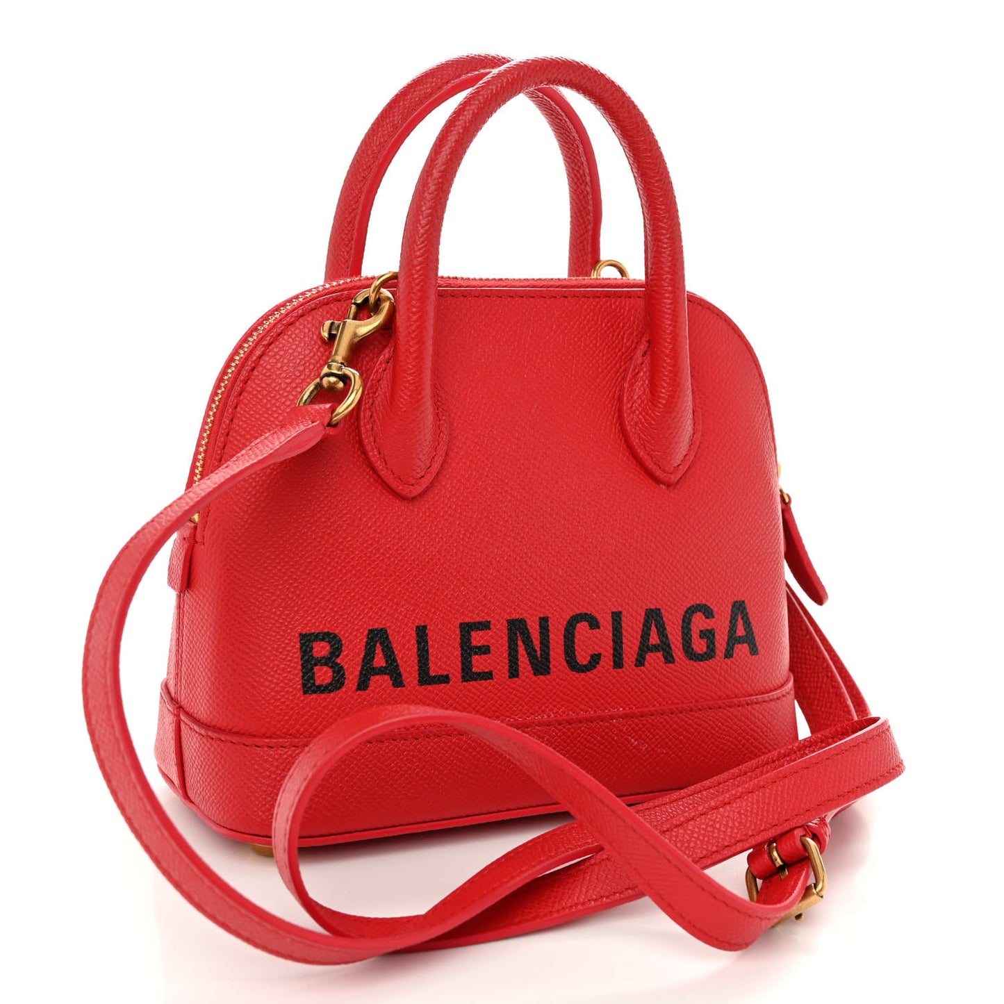 Signature Grained Calfskin Logo XXS Ville Top Handle Bag Rouge Coquelicot Black