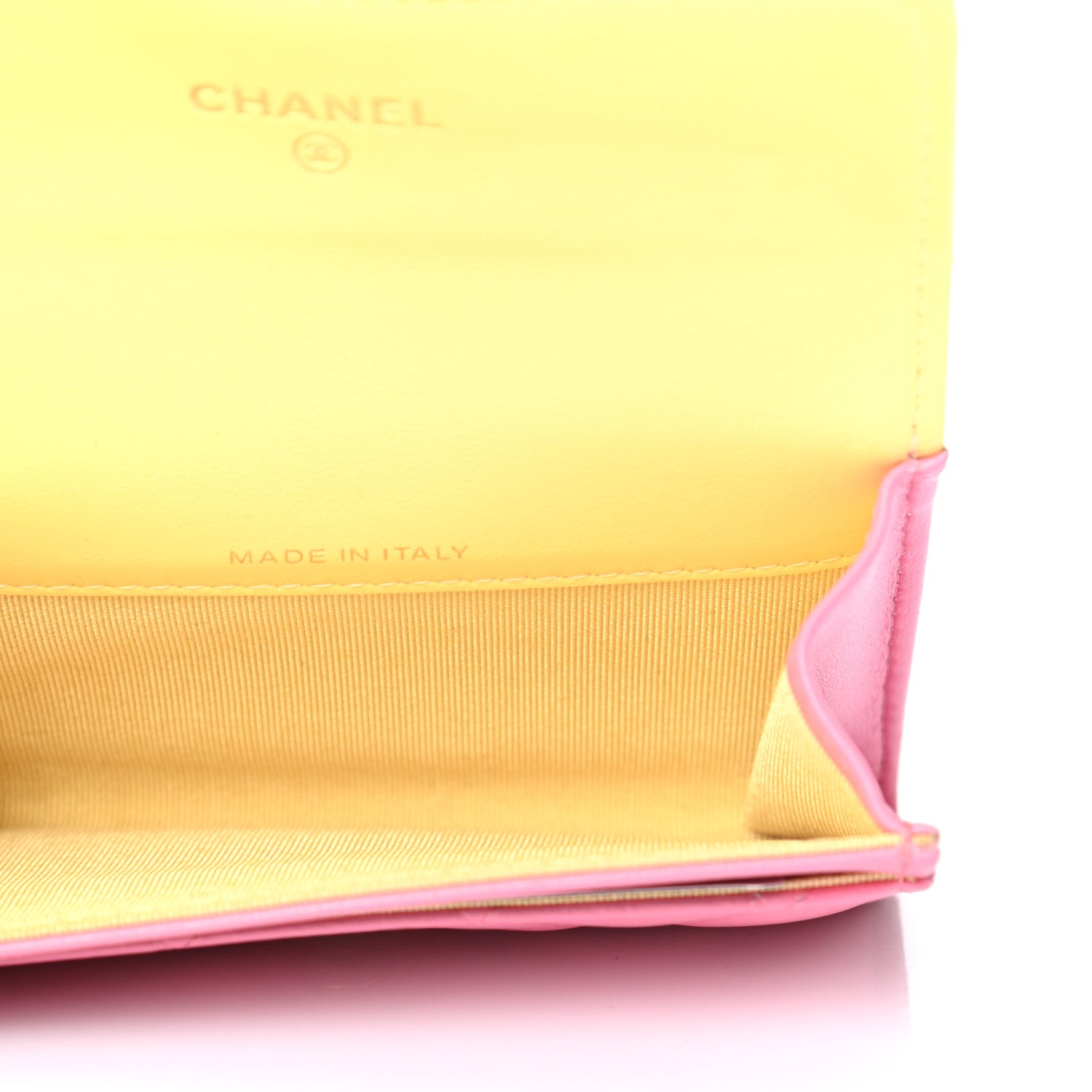 Chanel Lambskin Quilted Flap Card Holder Wallet Pink Yellow 5 of 10