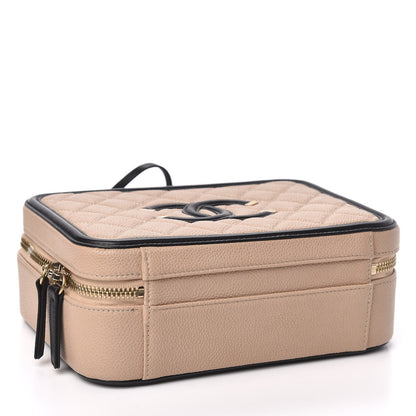 Chanel Caviar Quilted Medium CC Filigree Vanity Case Beige Black 4 of 11