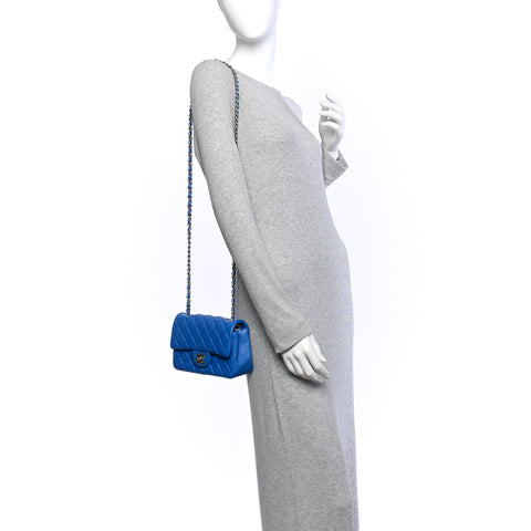 Lambskin Quilted Mini Rectangular Flap Blue