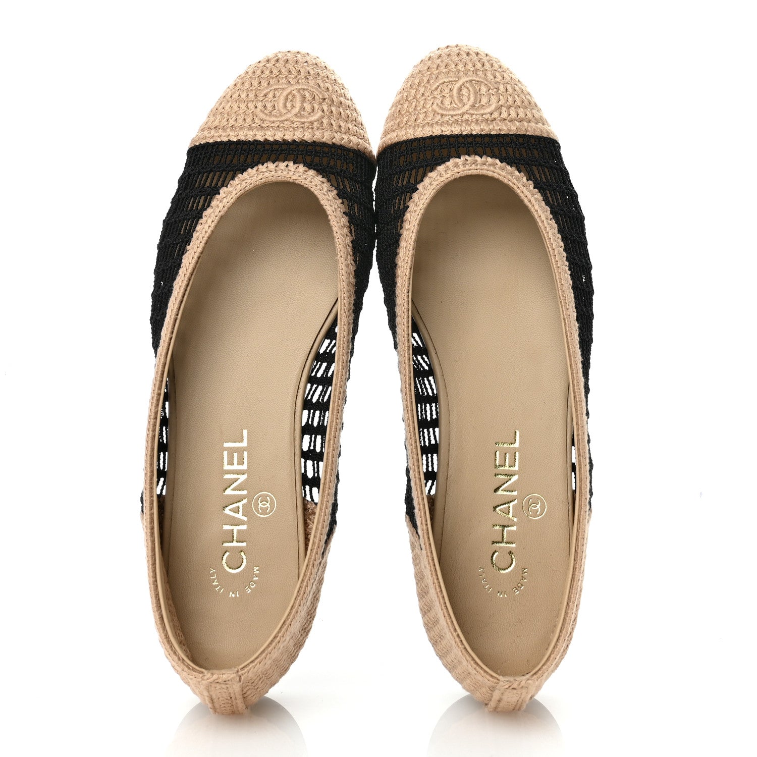 Chanel Raffia Cap Toe Ballerina Flats 39.5 Black Beige 2 of 10