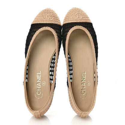 Chanel Raffia Cap Toe Ballerina Flats 39.5 Black Beige 2 of 10