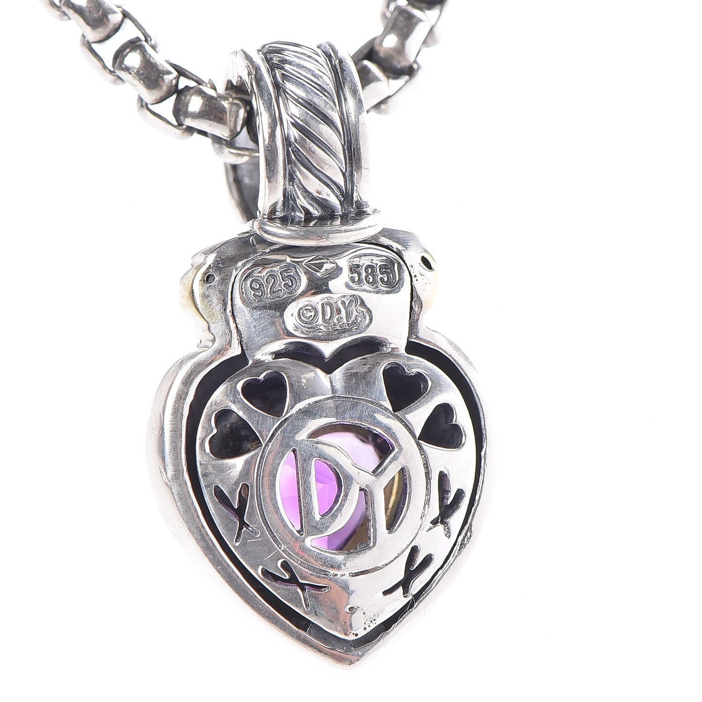 Sterling Silver 14K Yellow Gold Amethyst Heart Pendant Necklace