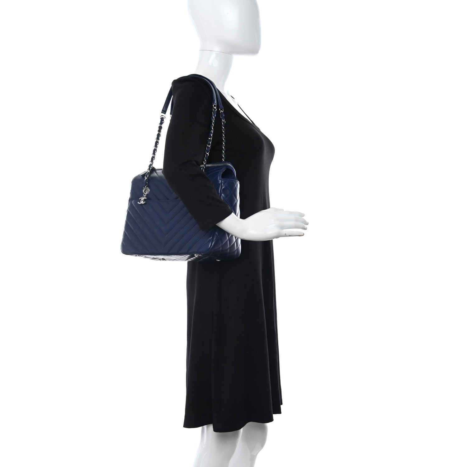 Chanel Lambskin Chevron Quilted Small Surpique Tote Dark Blue 2 of 11