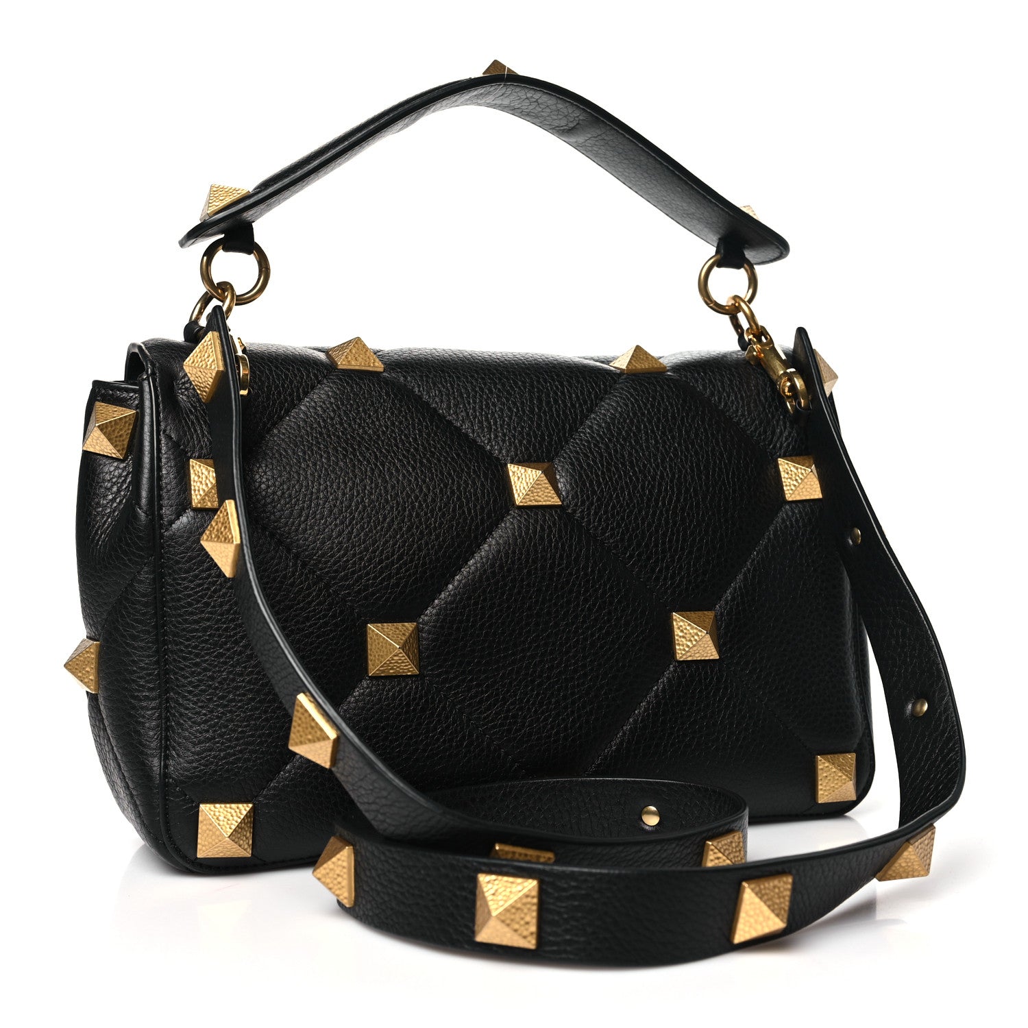 Valentino Garavani Grained Calfskin Large Roman Stud Shoulder Bag Black 3 of 9