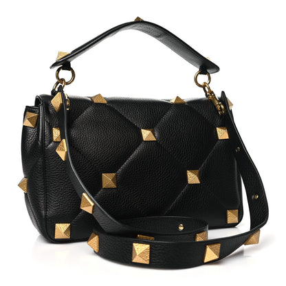 Valentino Garavani Grained Calfskin Large Roman Stud Shoulder Bag Black 3 of 9