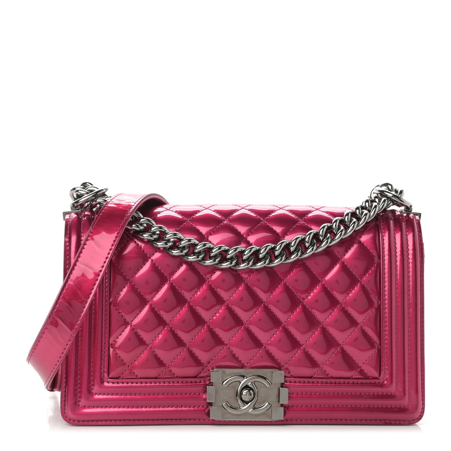 Metallic Patent Calfskin Quilted Medium Boy Flap Pink