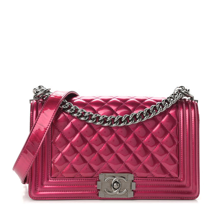 Chanel Metallic Patent Calfskin Quilted Medium Boy Flap Pink 1 of 14
