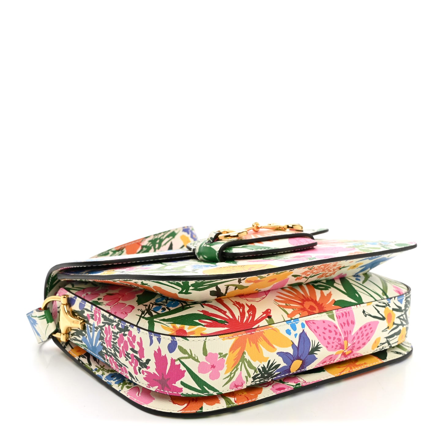 X KEN SCOTT New Shangai Calfskin Jardin D'Avril Floral Print Horsebit 1955 Shoulder Bag Ivory Pink Wild Rose
