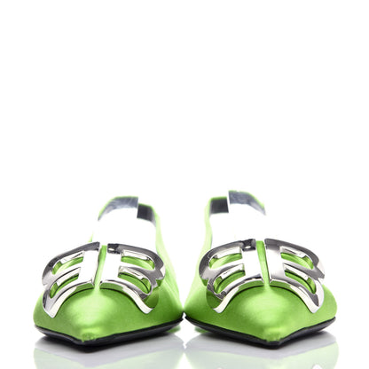 Balenciaga Satin BB Knife Pointy Toe Slingback Flats 36 Neon Green 2 of 10