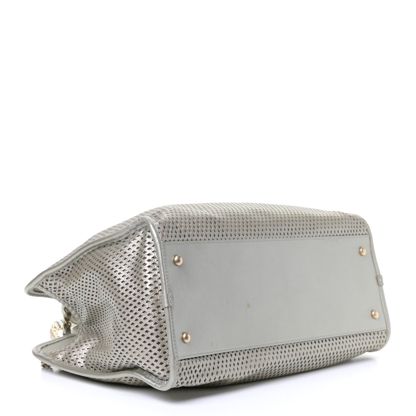 Metallic Calfskin Perforated Up In The Air Tote Silver