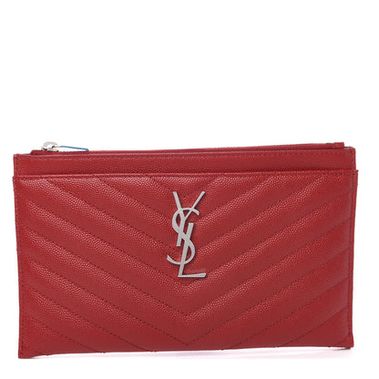Saint Laurent Grain De Poudre Chevron Monogram Bill Pouch Rouge Eros 1 of 8