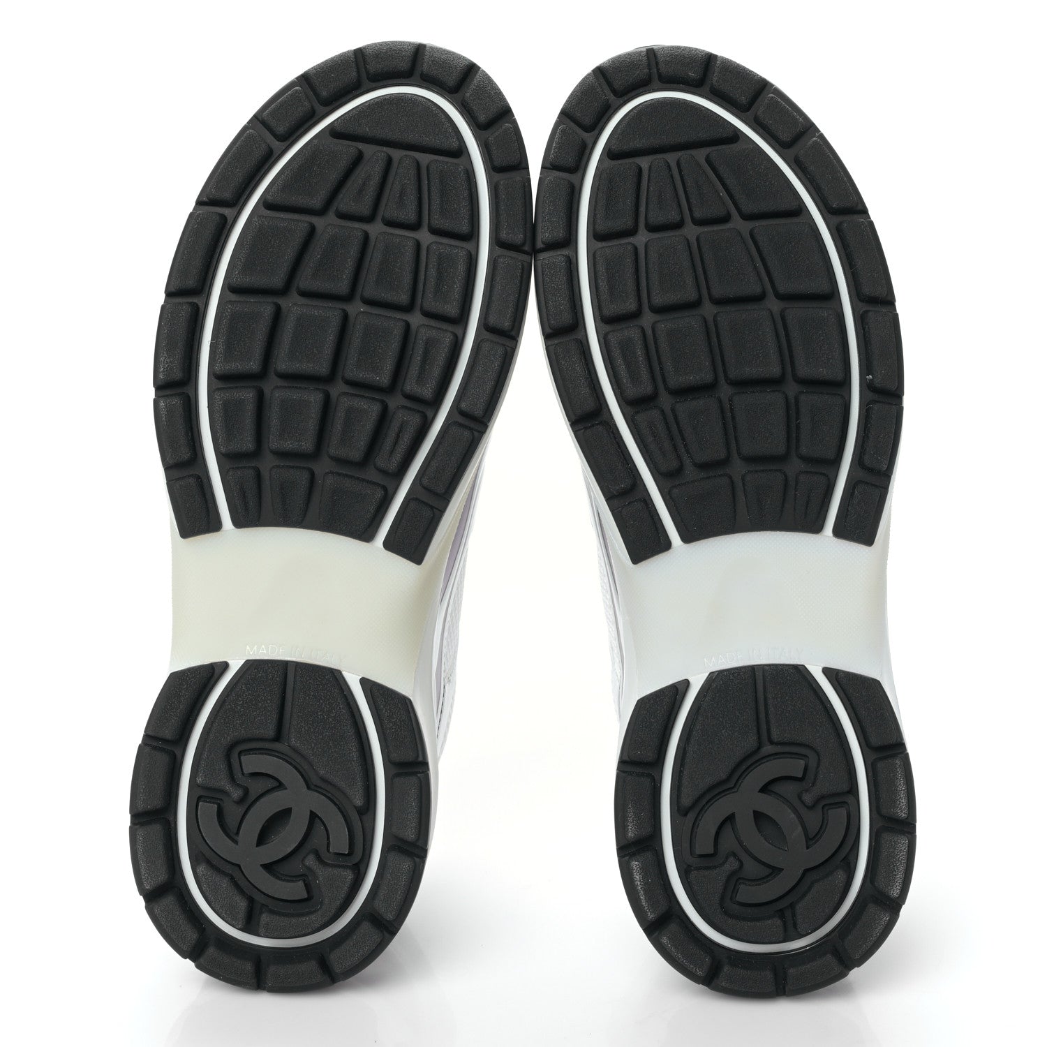 Chanel Fabric Laminated Calfskin Stretch CC Womens Sneakers 40 White Silver 5 of 8
