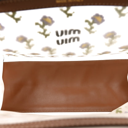 Miu Miu Nappa Embroidered Floral Shopping Bag Cognac 6 of 11