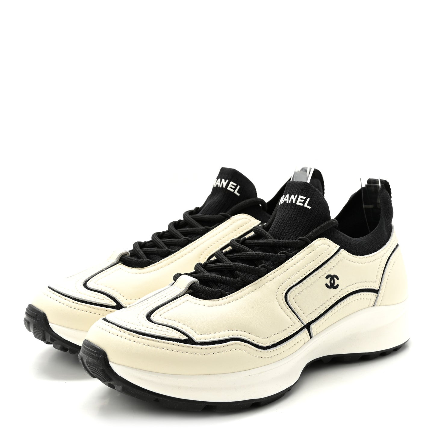 Calfskin Mixed Fibers CC Sneakers 39.5 Ivory Black