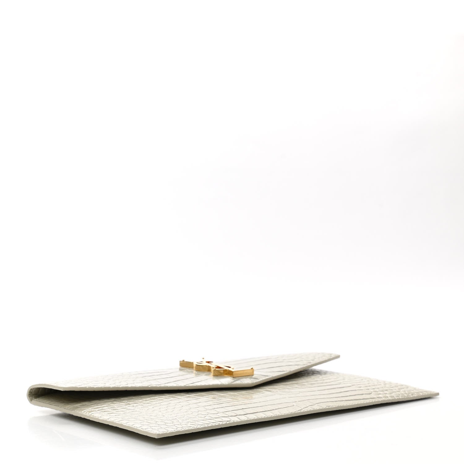 Saint Laurent Calfskin Crocodile Embossed Uptown Monogram Pouch Crema Soft 4 of 7