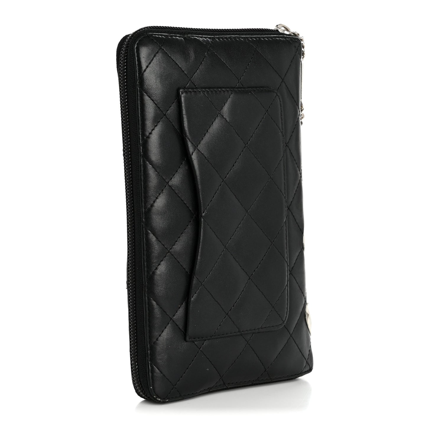 Calfskin Cambon Zip Around Organizer Wallet Black White