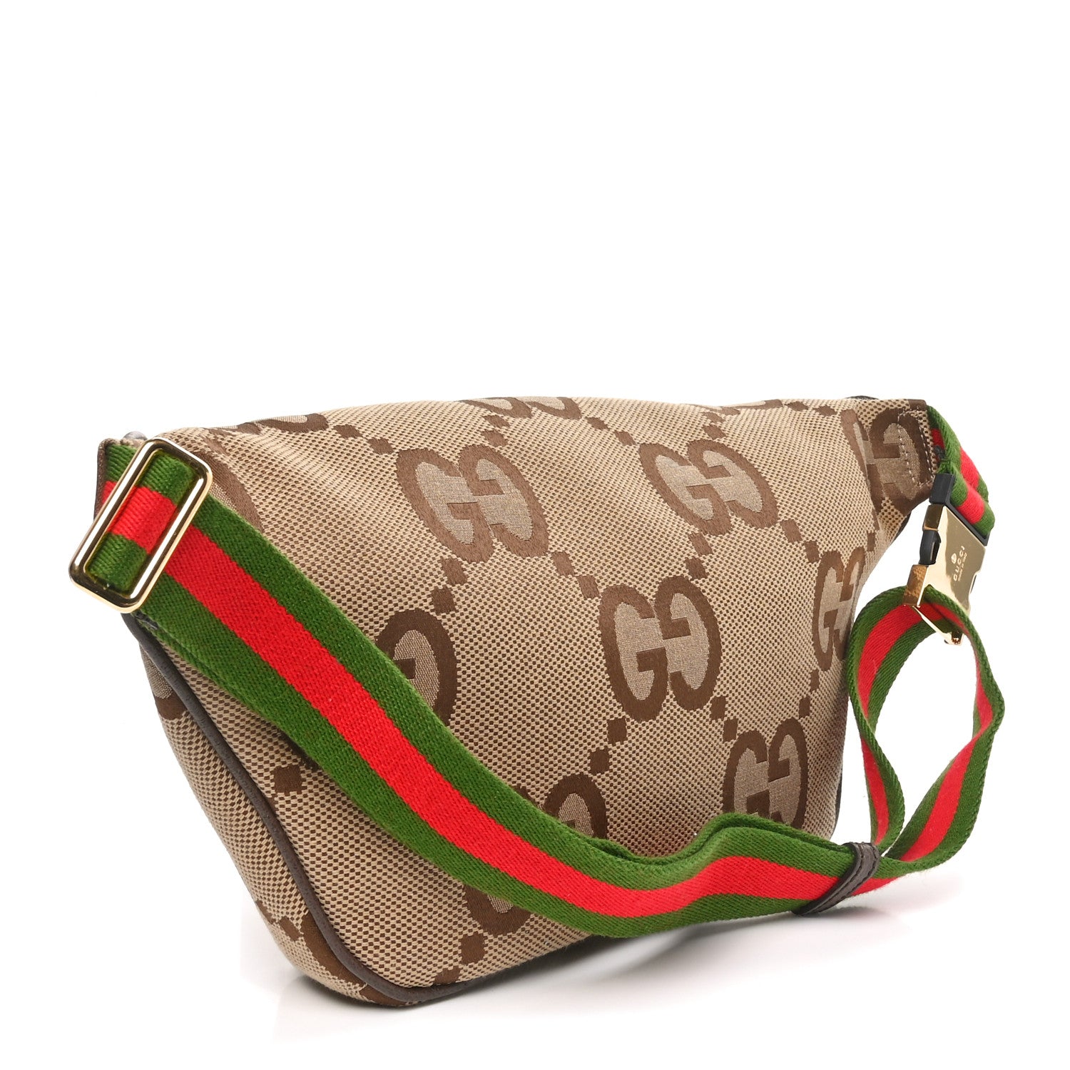 Gucci Monogram Jumbo GG Textured Dollar Calfskin Web Belt Bag Camel Ebony New Acero 3 of 10